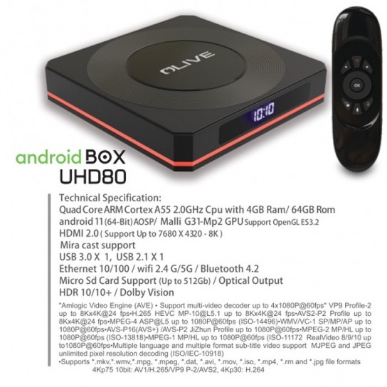 مشخصات و ظاهر اندروید باکس الیو UHD80